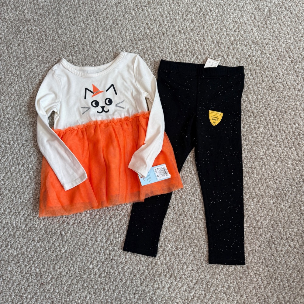 Cat & Jack Girls Halloween Cat Tutu Top and Sparkle Leggings Set Size 3T New